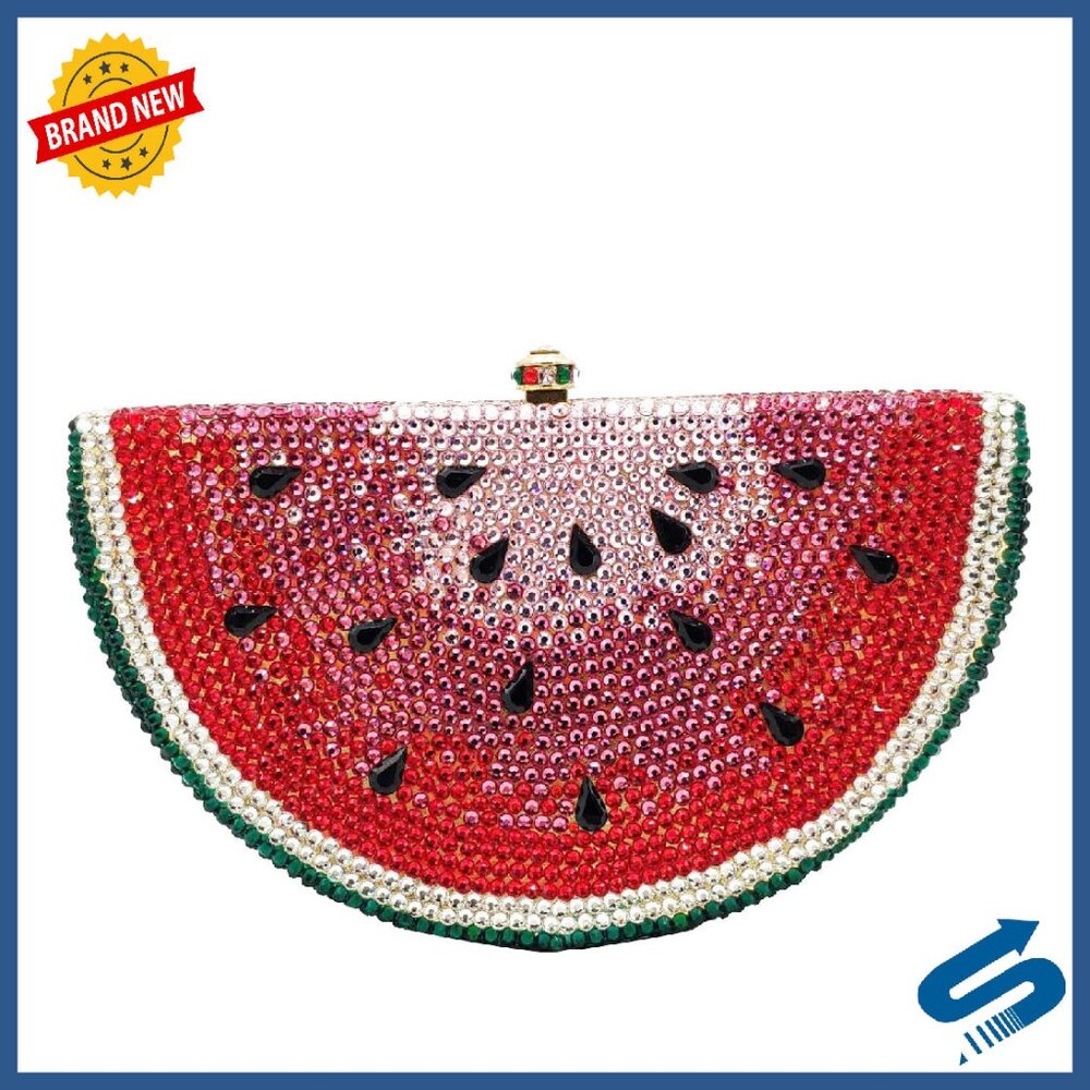 Glitter Rhinestone Evening Clutch With Detachable Chain, Watermelon Shape,